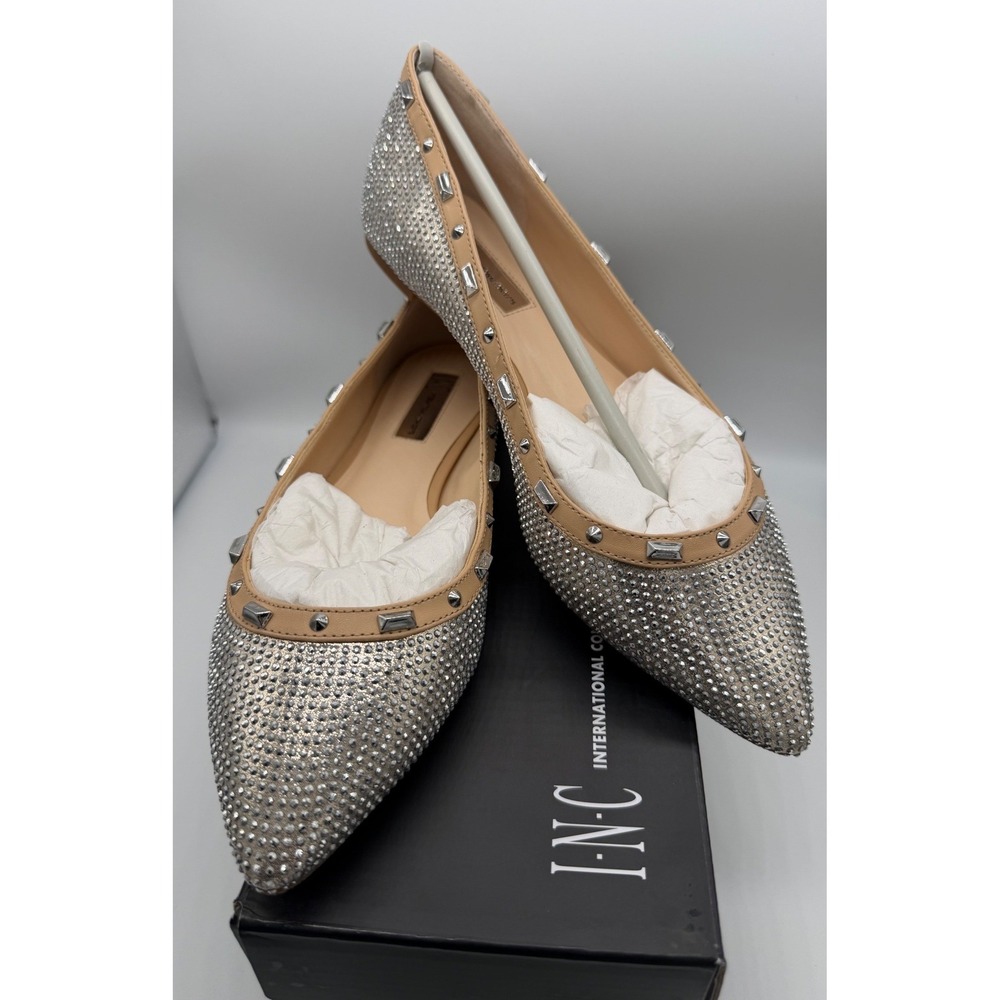 INC International Concepts Flats W 8.5 Silver Rhinestone Studded Elegant Chic